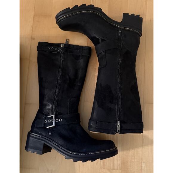 NWB donald pliner gilsey Black Suede Leather Combat Boots Zip 6.5 - Picture 1 of 6